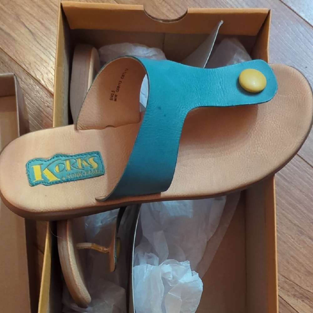 Kork-Ease Blue and Tan Sandals